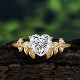 Nature Inspired 4 Prong Heart Shaped Moissanite Wedding Ring